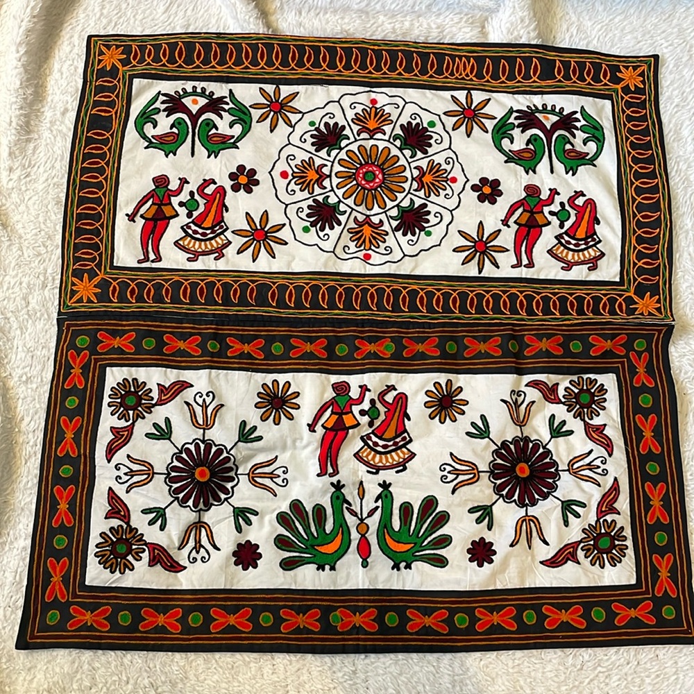 Indian boho tapestry peacock folk art wall hanging embroidered